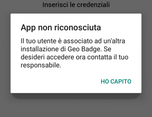 Errore – App non riconosciuta – Utente già associato ad un’altra installazione di Geobadge.