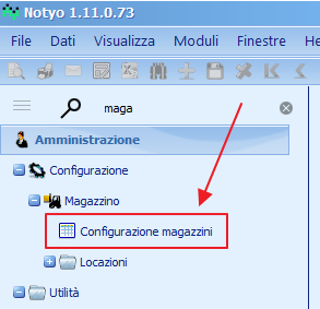 Voce di menu Configurazione magazzini