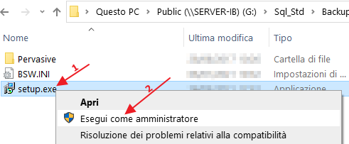 setup.exe > Esegui come amministratore