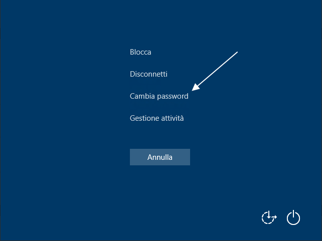 Opzione cambio password nel menu a schermo intero